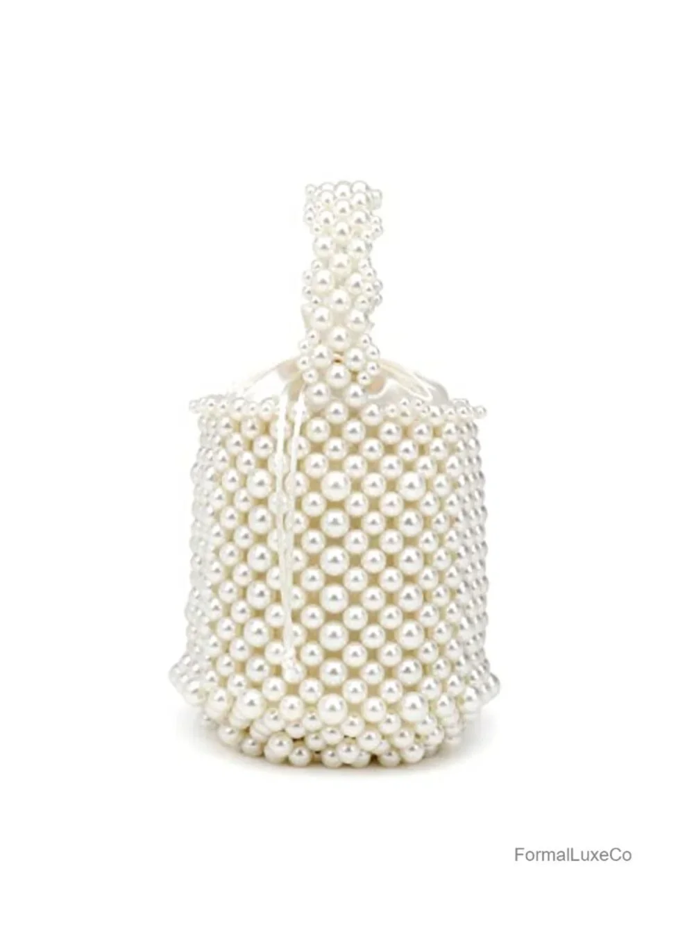 Handmade Pearl Beaded Clutch Bucket Evening Handbag Acrylic Purse Party Wedding